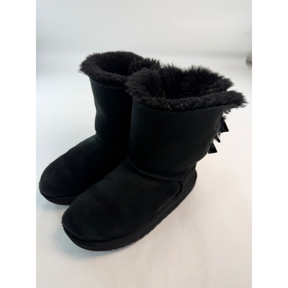UGG Australia Kids Bailey Bow II Black Suede Boots 3280 Size 1 US 32 EU